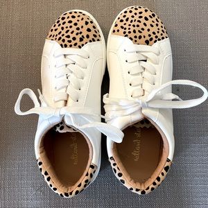Altar’d State White Lace Up Leather Leopard Print Sneakers Size 6.5